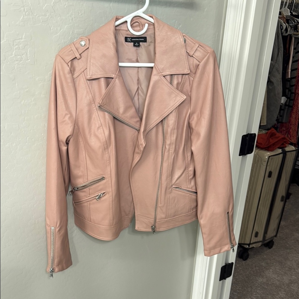 INC International Concepts Pink Leather Moto Jacket